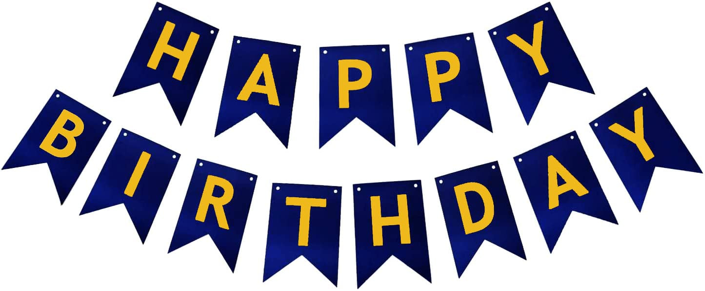 Blue with Golden Text Happy Birthday Banner