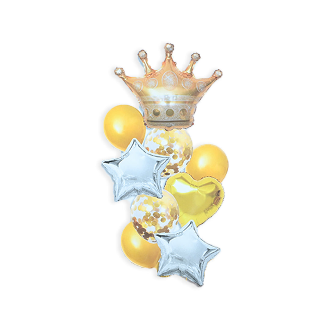 9 Pcs Golden Crown Foil Balloons Set