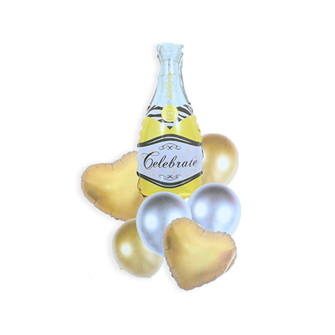 7 Pcs Champaign Foil Balloons set - Golden