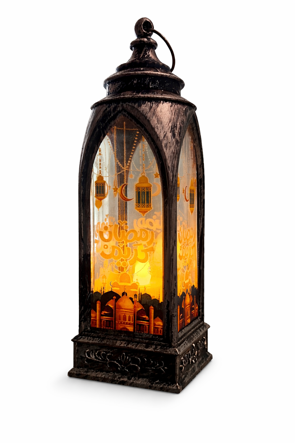 Ramadan Tower Lantern - Silver With Ramzan Mubarak Crescent Design