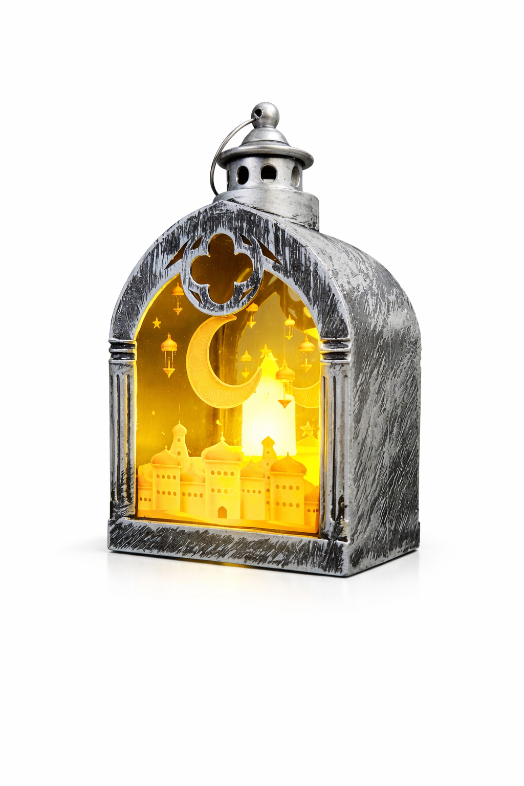 Silver Dome Ramzan Lantern With White Mosque & Crescent Print