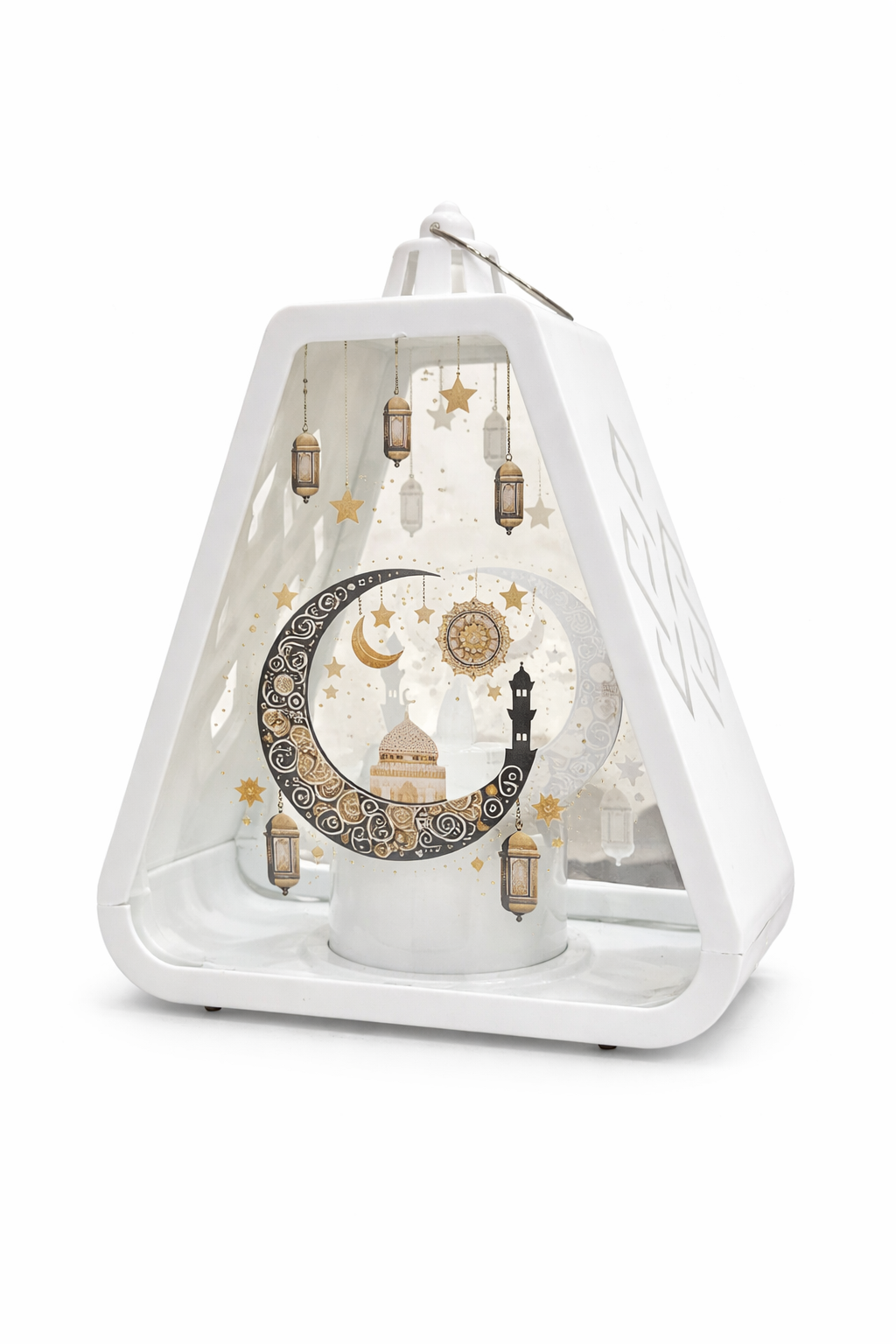 White Ramzan Lantern With Crescent Print
