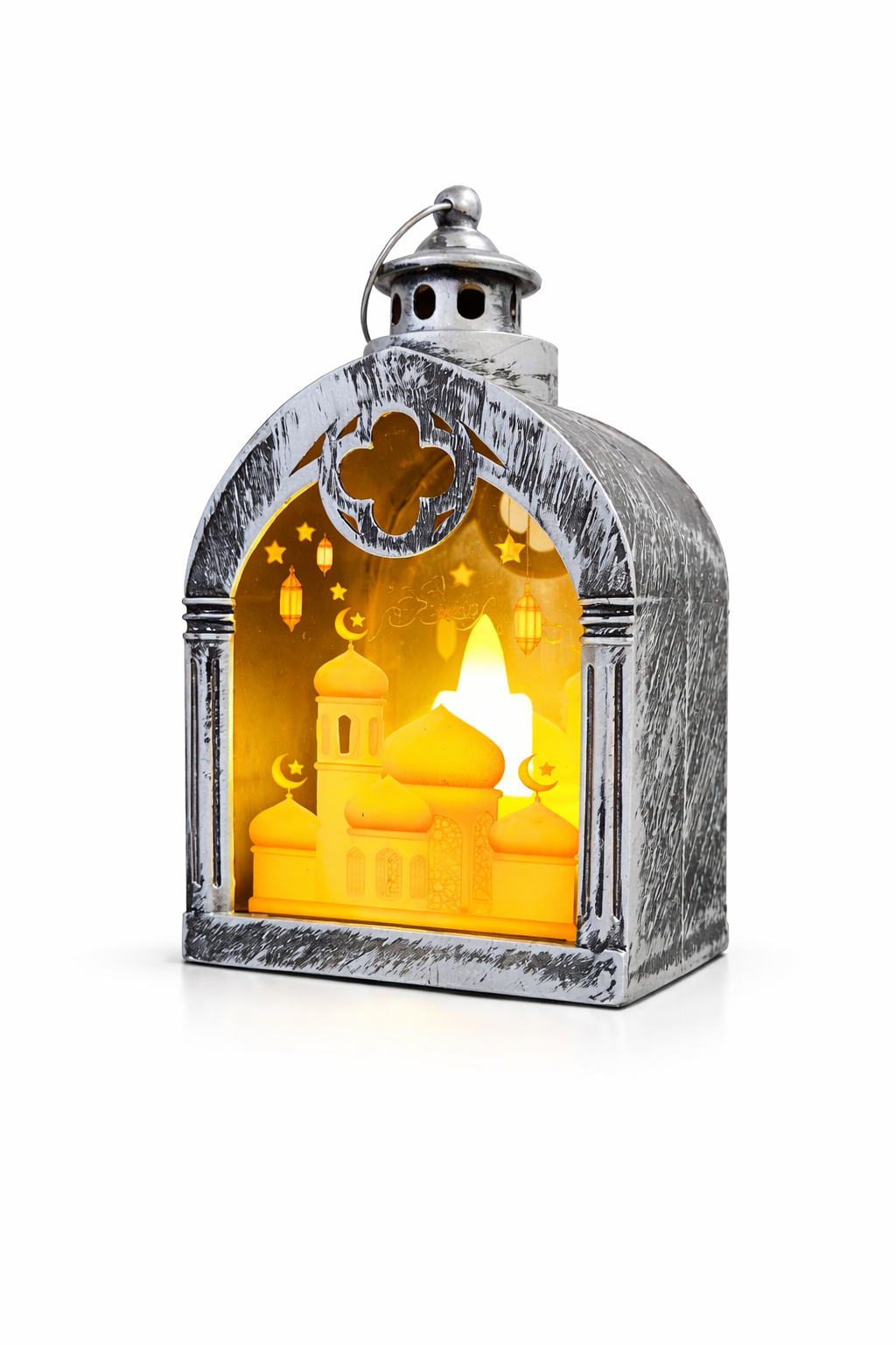 Silver Dome Ramzan Lantern With Golden Mosque Print