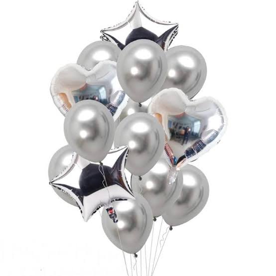 14 Pcs Foil Balloons Set - Silver