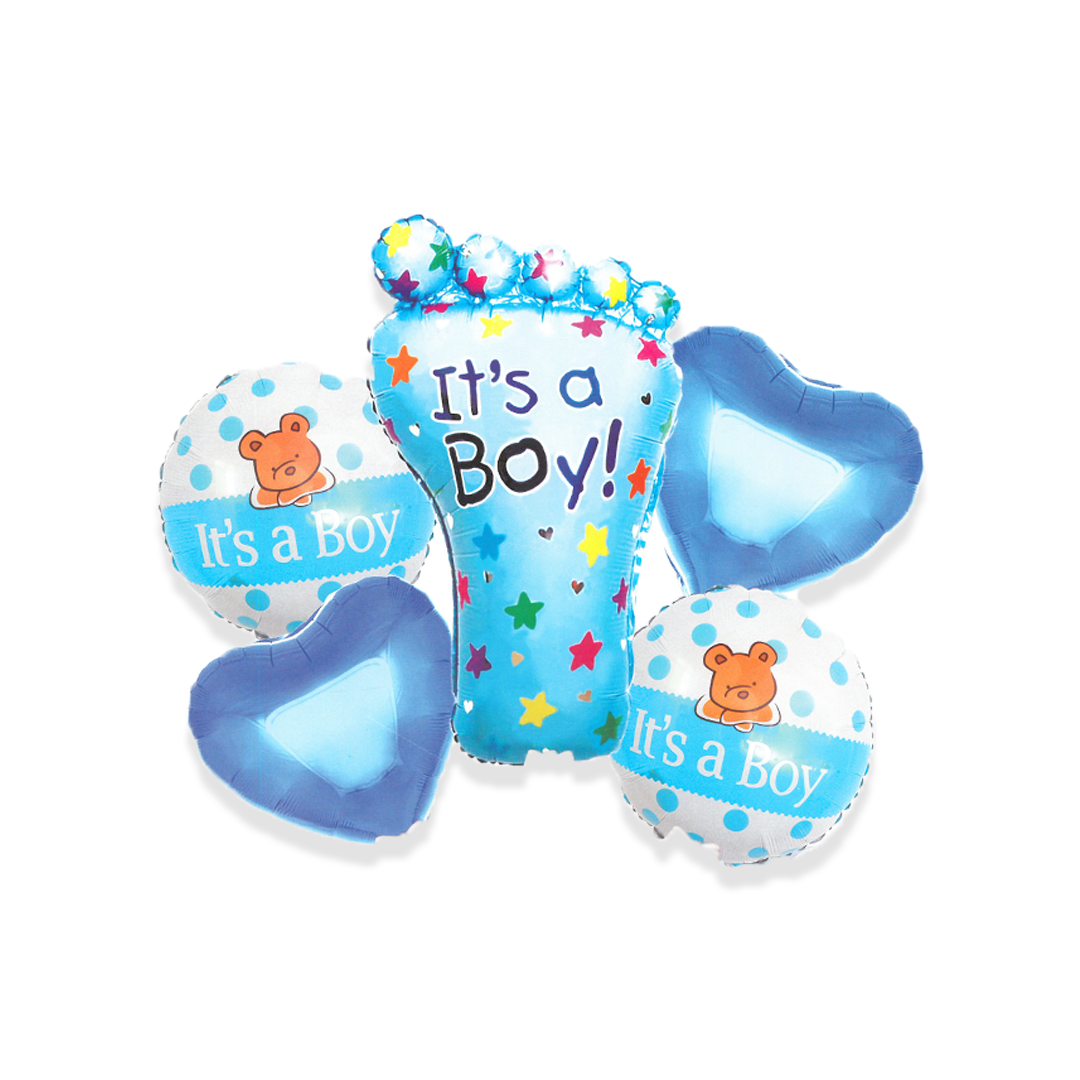 Its a Boy Foot Theme 5 Pc Foil Balloons