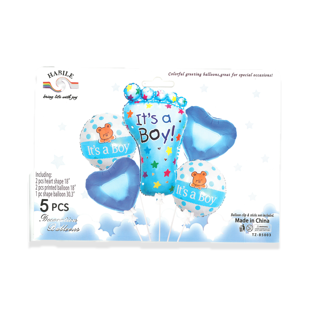 Its a Boy Foot Theme 5 Pc Foil Balloons