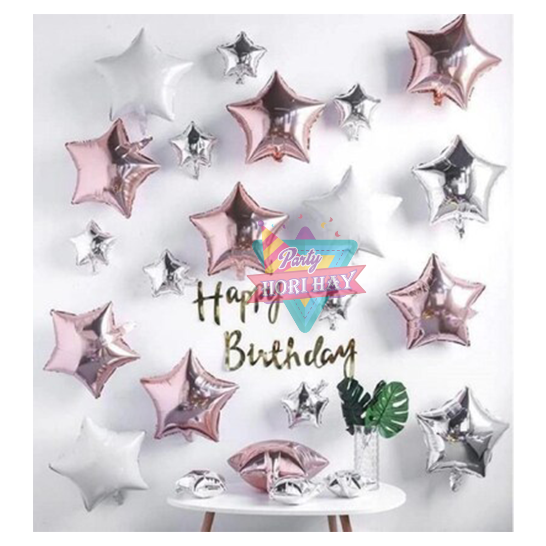 Multi Star Foil Balloons set 36 Pcs Rose Gold