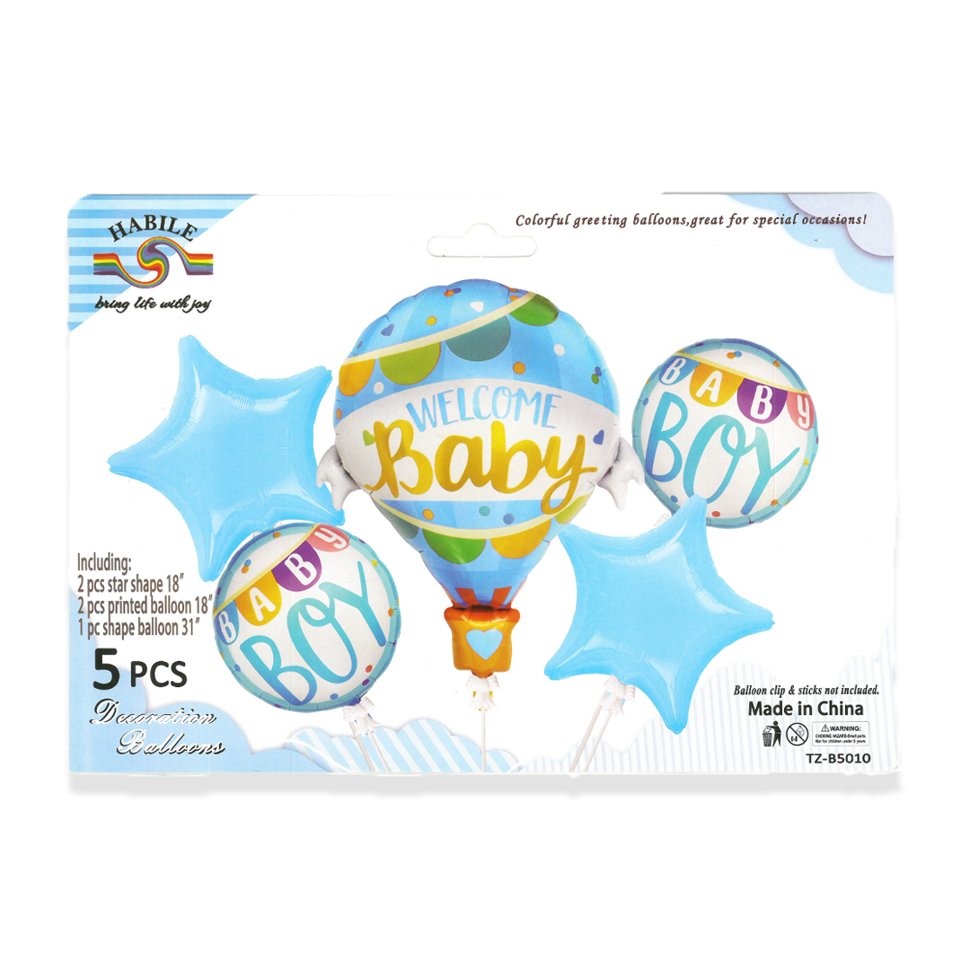 Welcome Baby Boy 5 Pc Foil Balloons