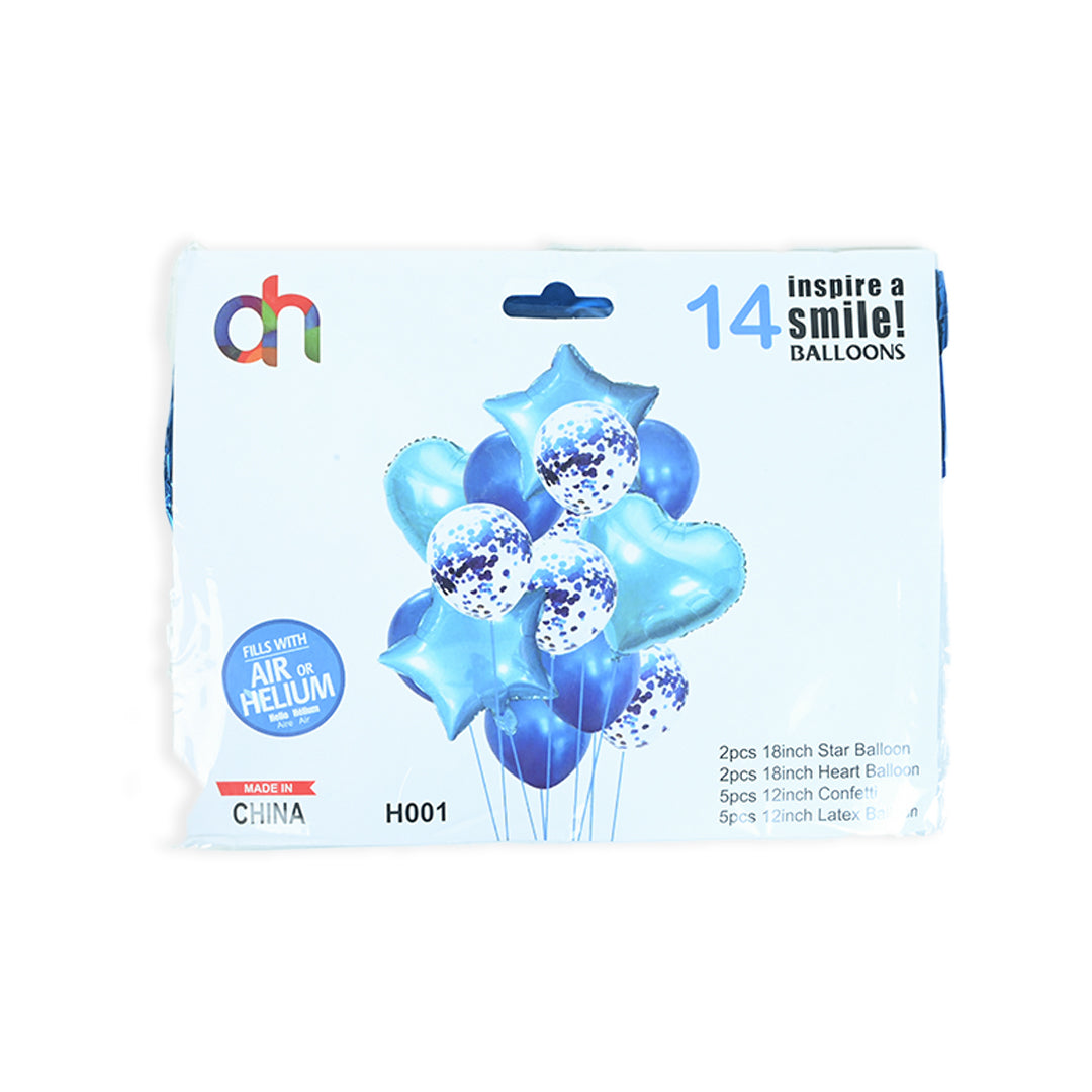 Blue 14 pcs Star & Heart shaped Foil Balloons