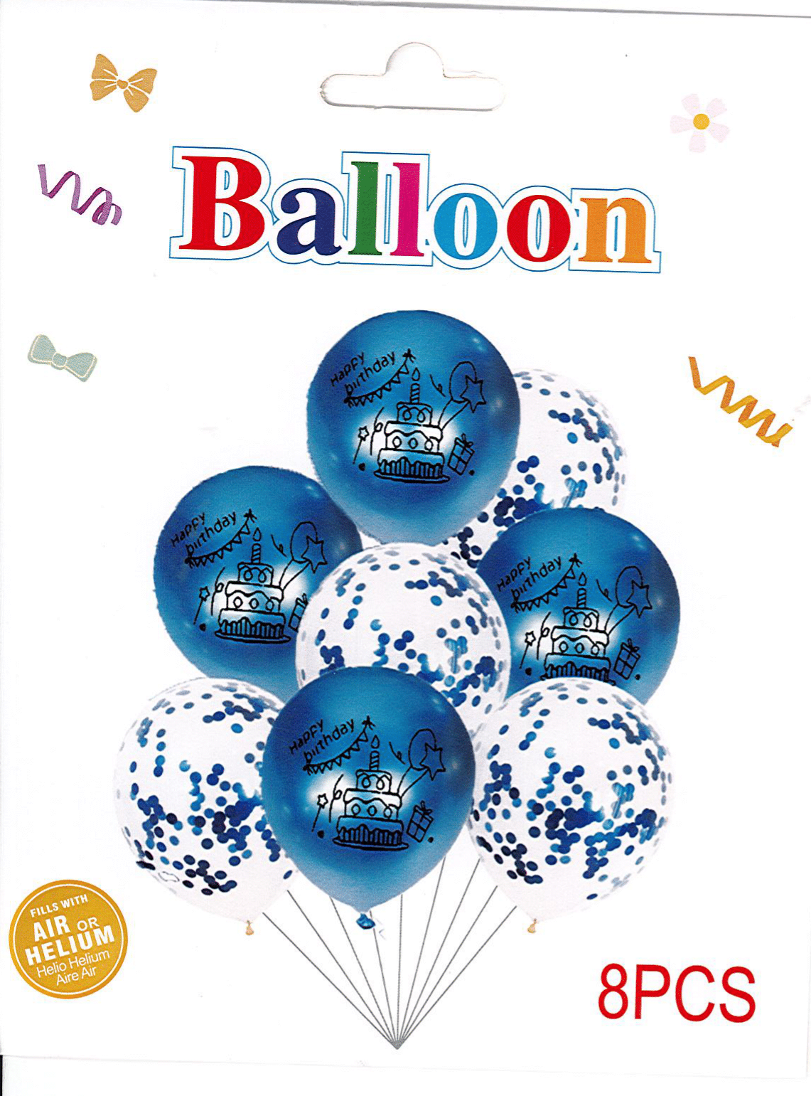 8 pcs HBD Latex Chrome & Confetti Balloons