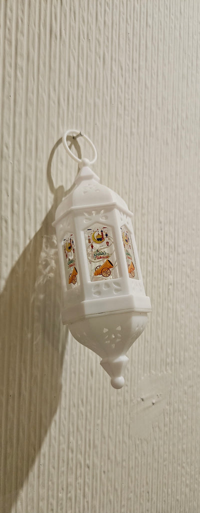 White Hexagon Hanging Ramzan Lantern With Toop Print