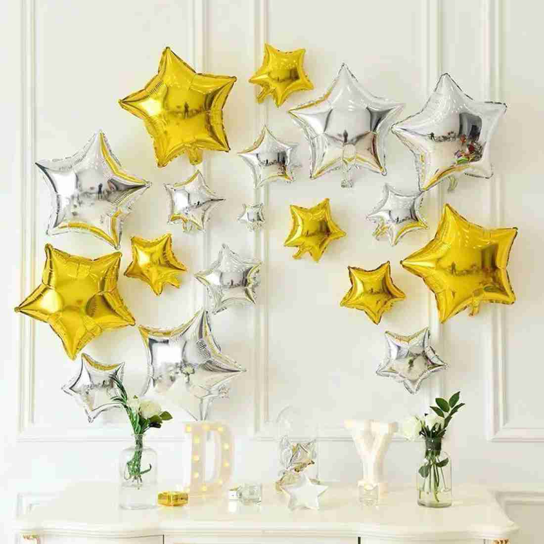 Multi Star Foil Balloons - Golden & Silver