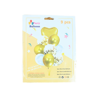 9 pcs Heart & confetti Balloons Golden