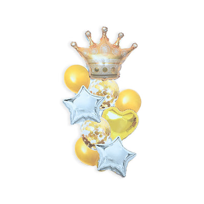 9 Pcs Golden Crown Foil Balloons Set