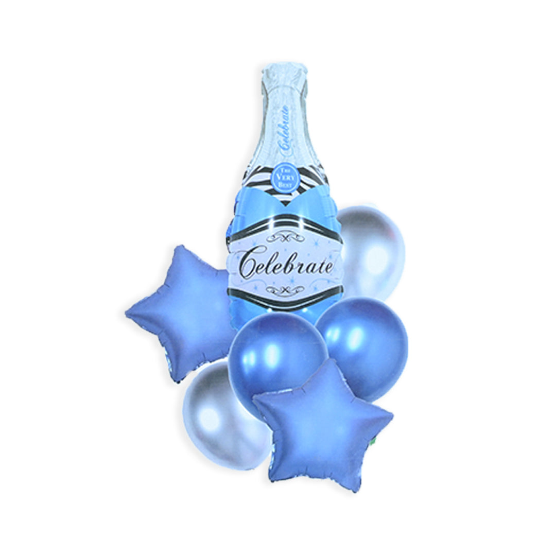 7 Pcs Champaign Foil Balloons Set - Blue