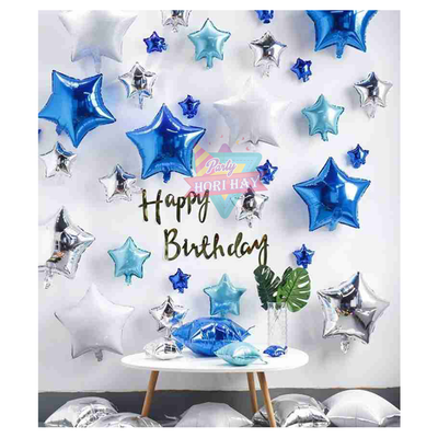 Multi Star Foil Balloons - Blue & Silver 36 pcs