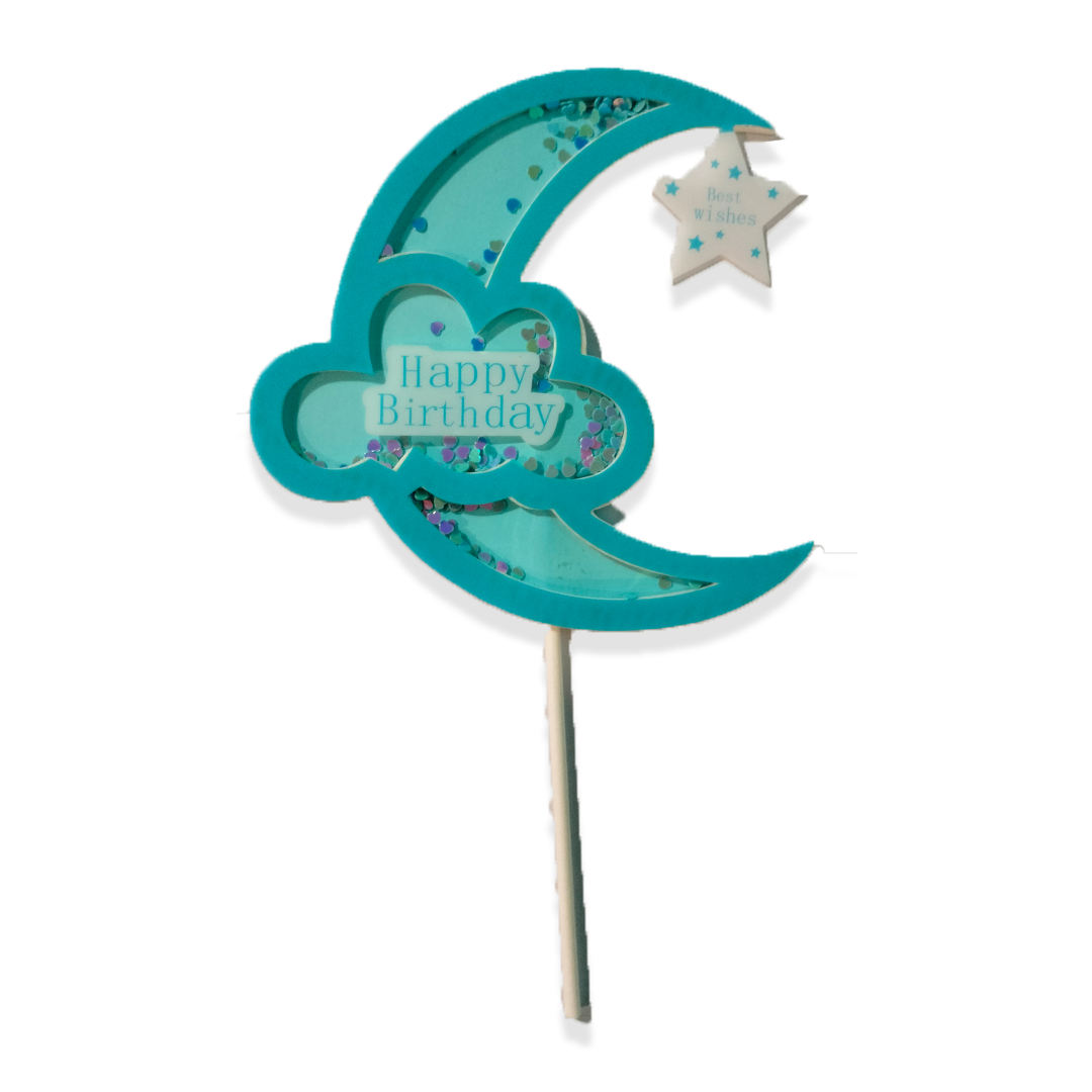 Moon Shaped Cake Topper With Confetti Blue