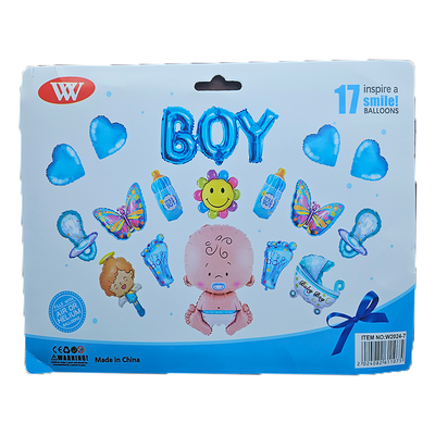 17 pcs Baby Boy Multi foil Balloons Set