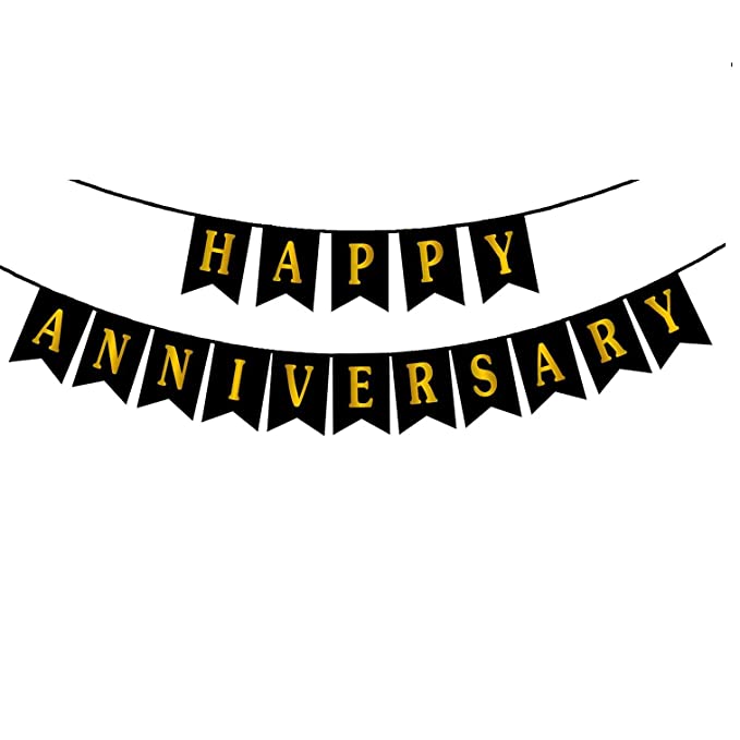 Black With Golden text Happy Anniversary Banner