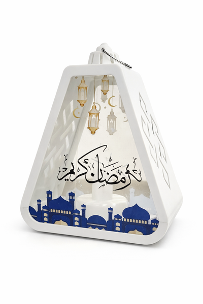 White Ramzan Lantern With Blue Mosque Print