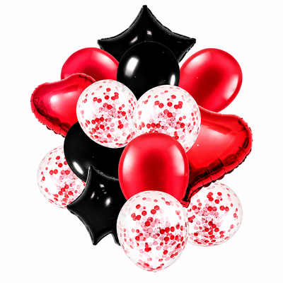 14 Pcs Foil Balloon Set - Red & Black