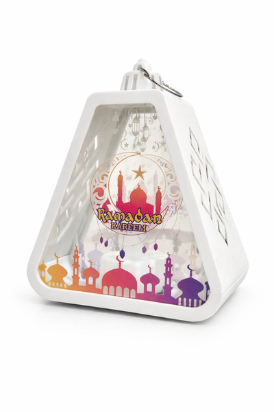 White Ramzan Lantern With Colourful Mosque & Crescent