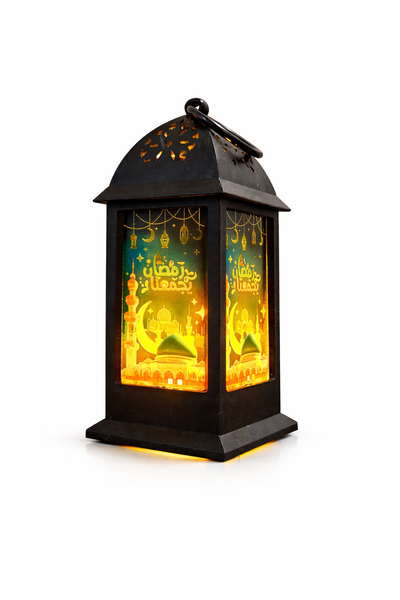 Black Tower Ramzan Lantern With Mosque & Green Print