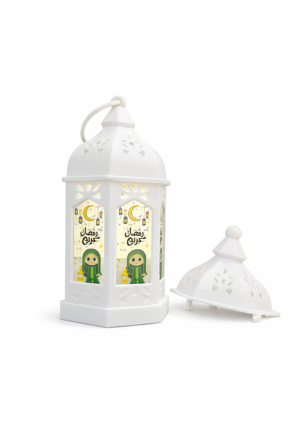 White Hexagon Hanging Ramzan Lantern With Girl Print