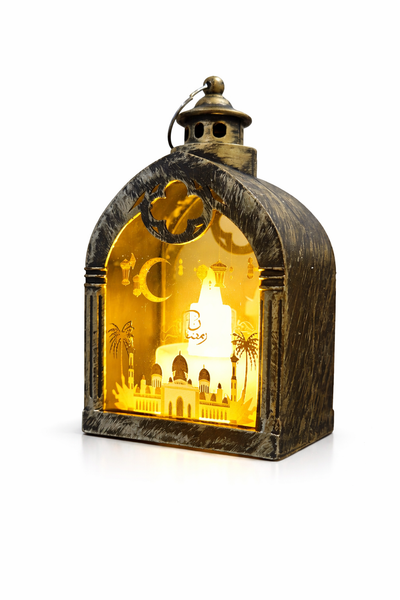 Golden Dome Ramzan Lantern With Gray Mosque Print