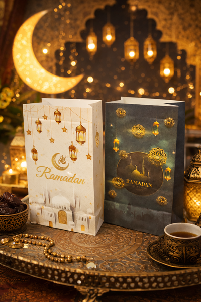 Ramzan Mubarak Goodie Bags  White & Green - Pack of 12