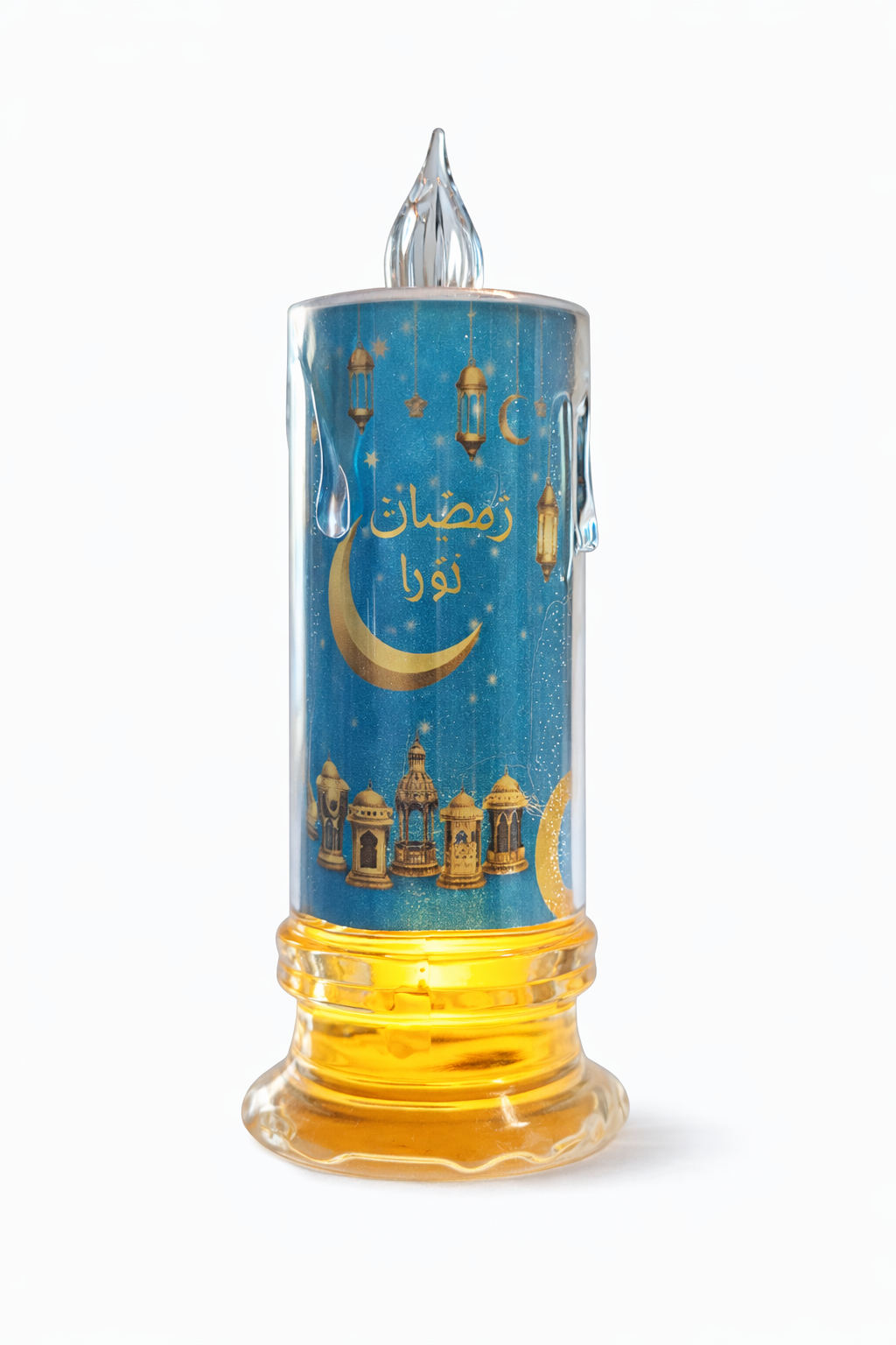 Ramadan Lantern - Candle Shaped With Crescent Design Small Light Blue