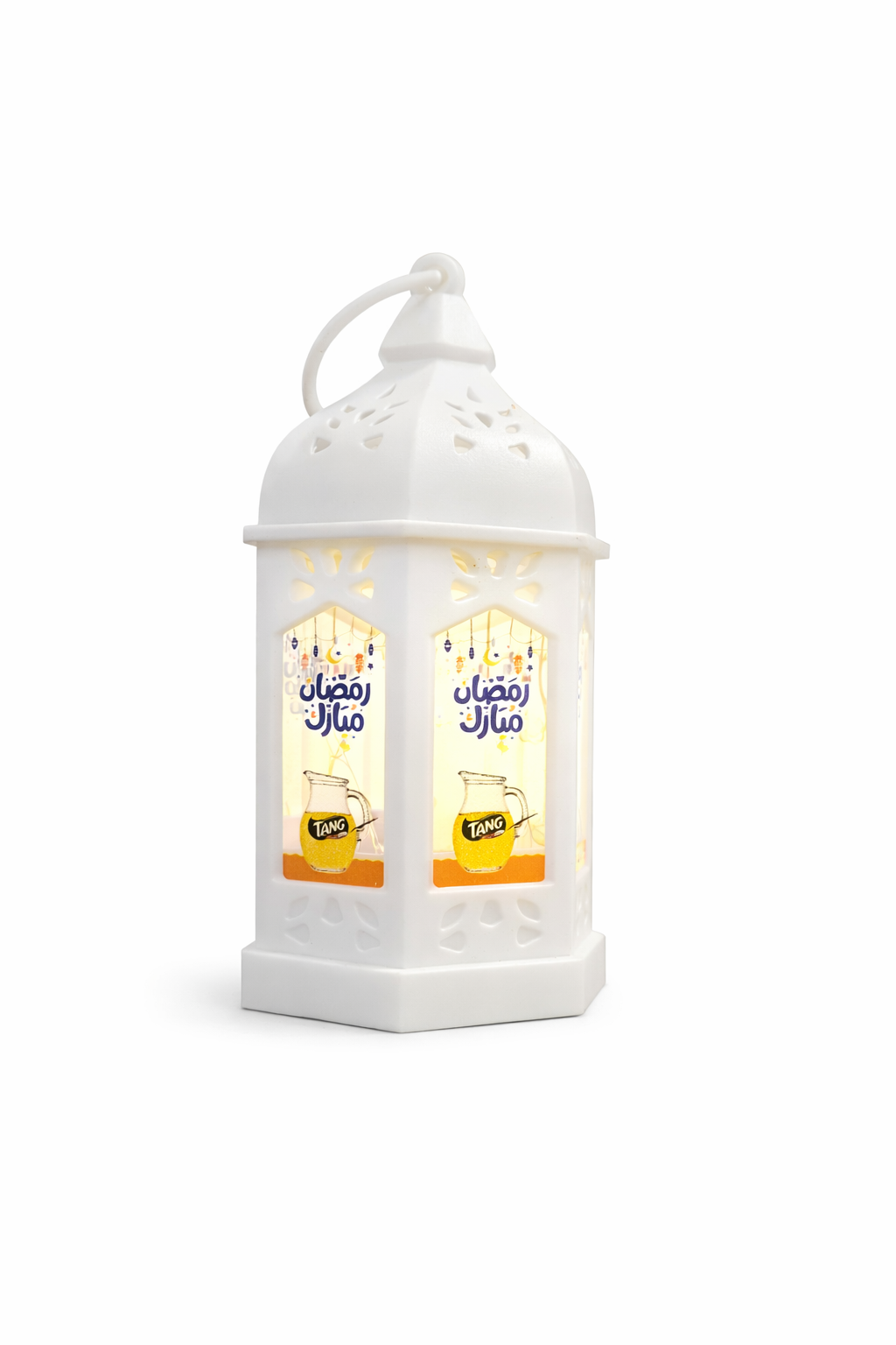 White Hexagon Hanging Ramzan Lantern With Tang Drink Print