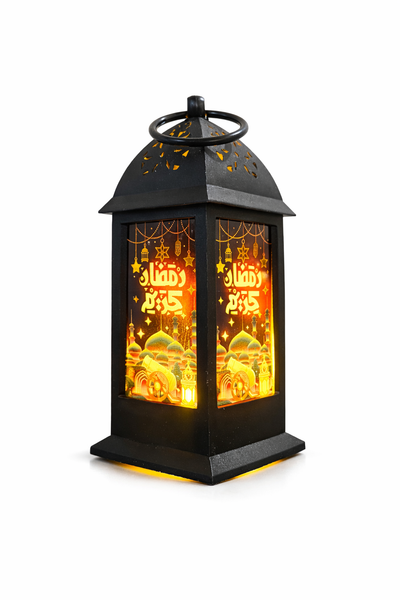 Black Tower Ramzan Lantern With Purple Mosque & Toop Print