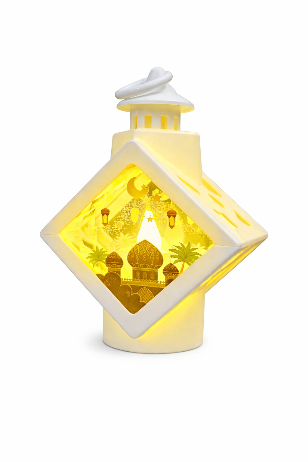 White Diamond Ramzan Lantern With Purple Mosque Print