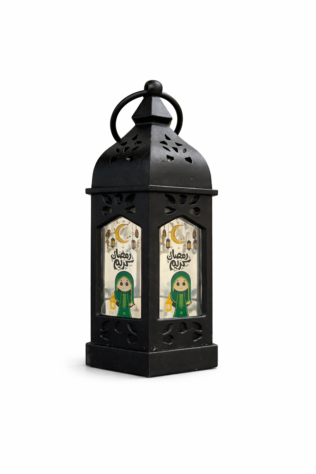 Black Hexagon Hanging Ramzan Lantern With Girl Print