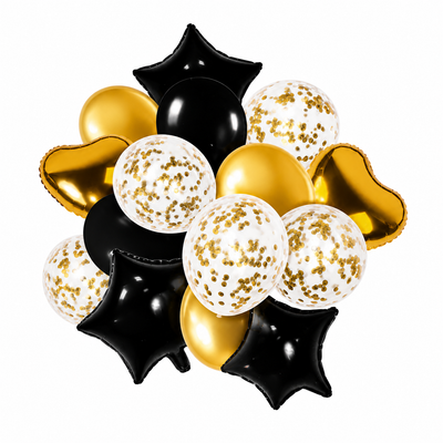 14 Pcs Foil Balloons Set - Black & Gold