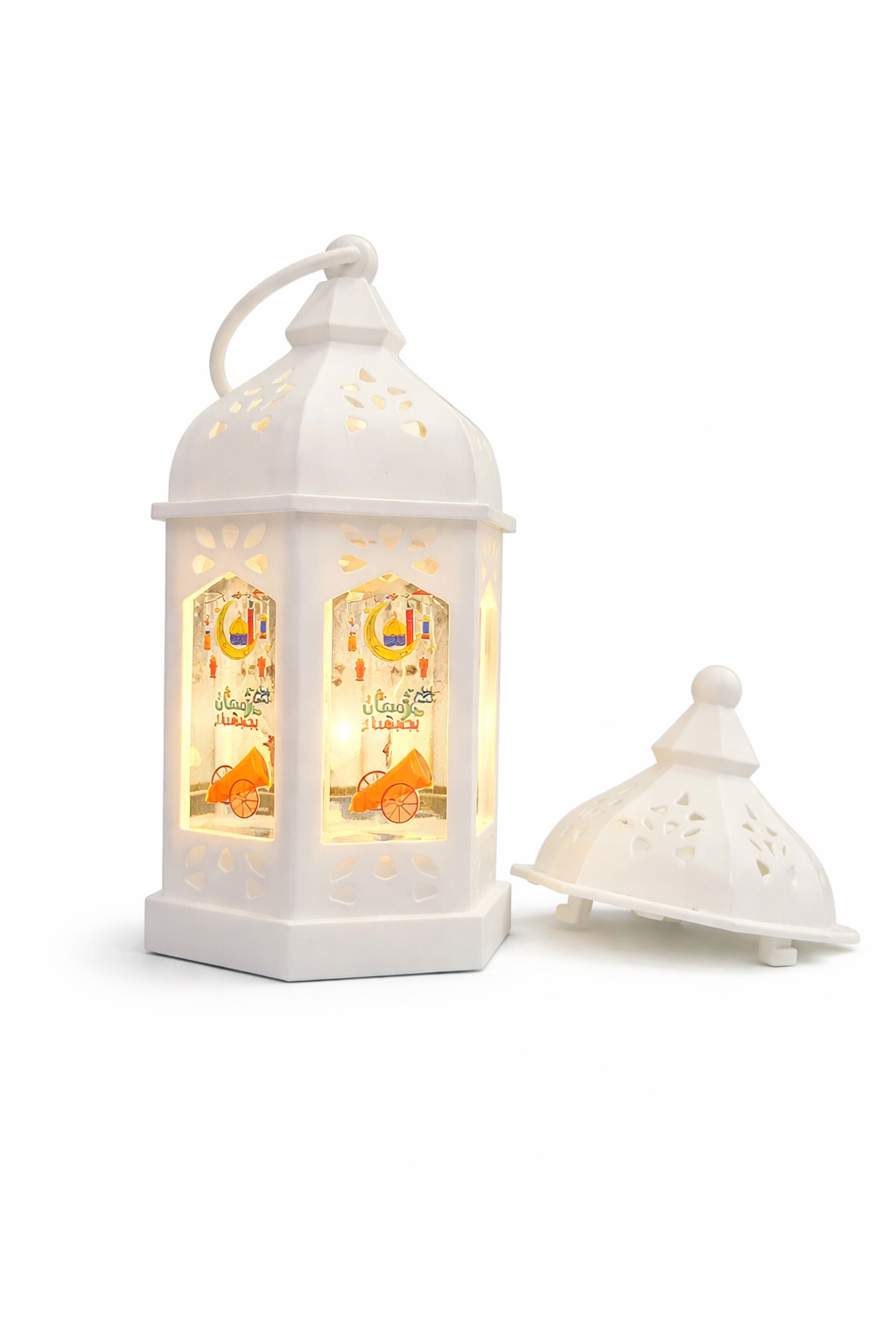 White Hexagon Hanging Ramzan Lantern With Toop Print