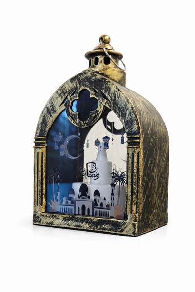 Golden Dome Ramzan Lantern With Gray Mosque Print