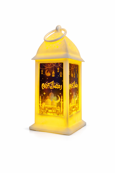 White Tower Ramzan Lantern With Purple Mosque Print