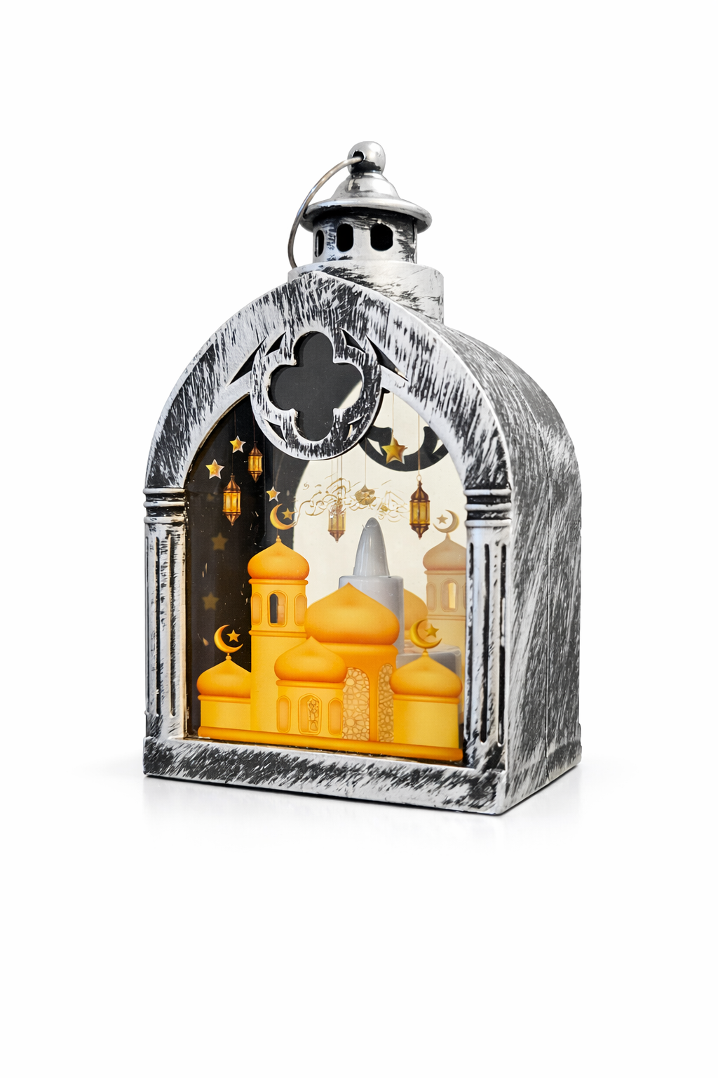 Silver Dome Ramzan Lantern With Golden Mosque Print