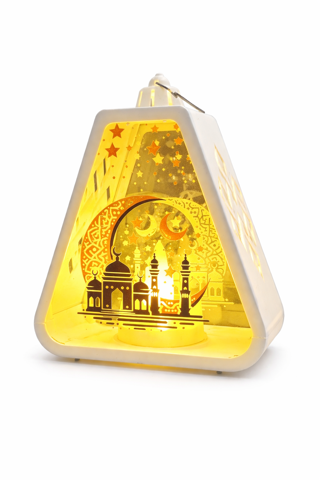 White Ramzan Lantern With Mosque & Crescent Print
