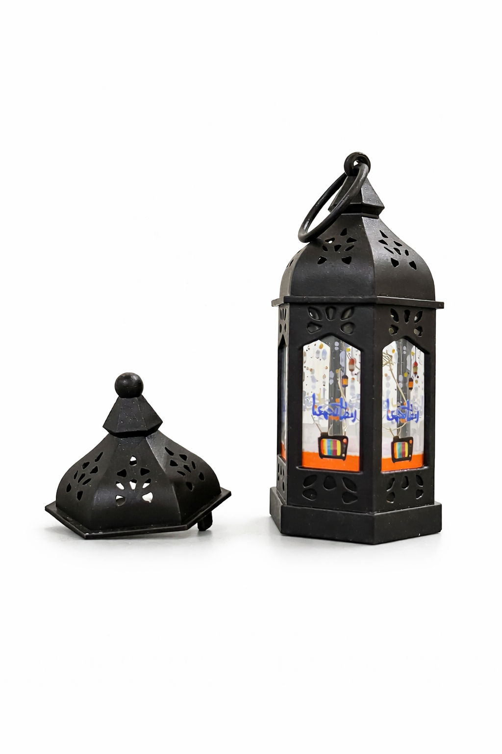 Black Hexagon Hanging Ramzan Lantern With Ramzan Mubarak Print