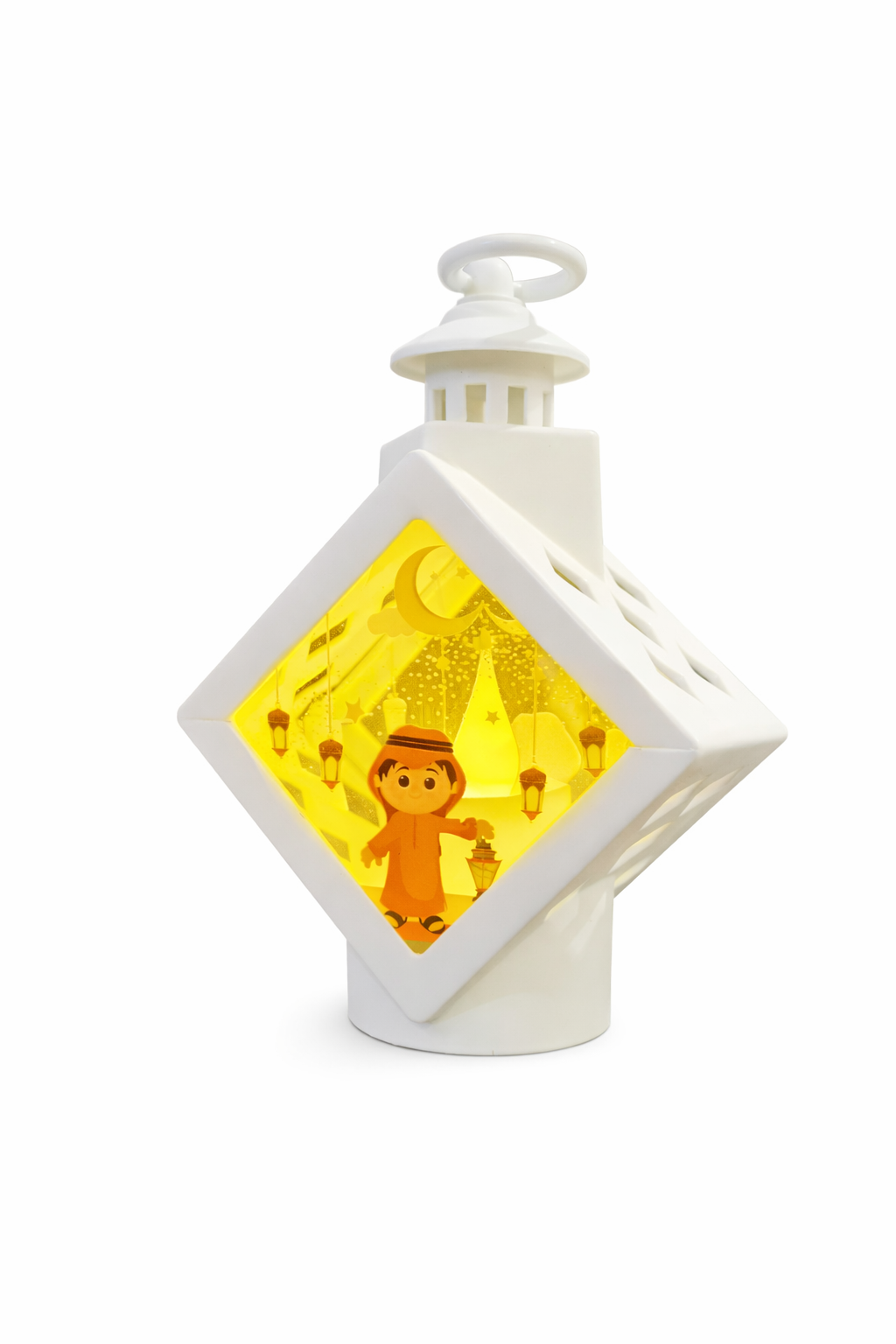 White Diamond Ramzan Lantern With Boy Print