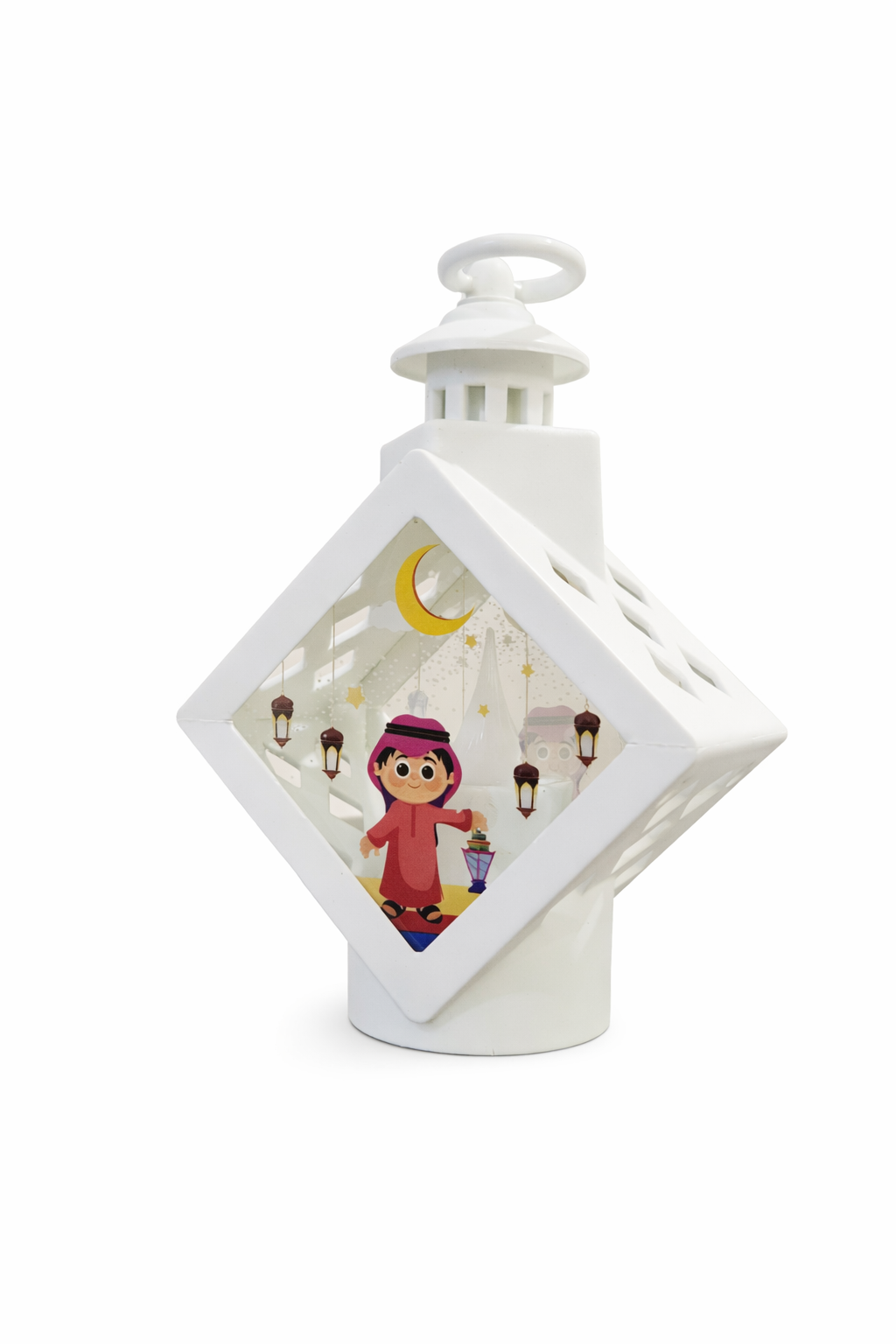 White Diamond Ramzan Lantern With Boy Print