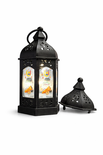 Black Hexagon Hanging Ramzan Lantern With Toop Print.