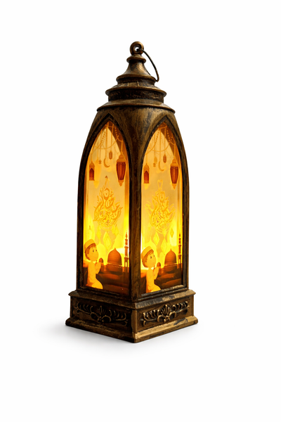 Ramadan Tower Lantern - Golden With Boy Print