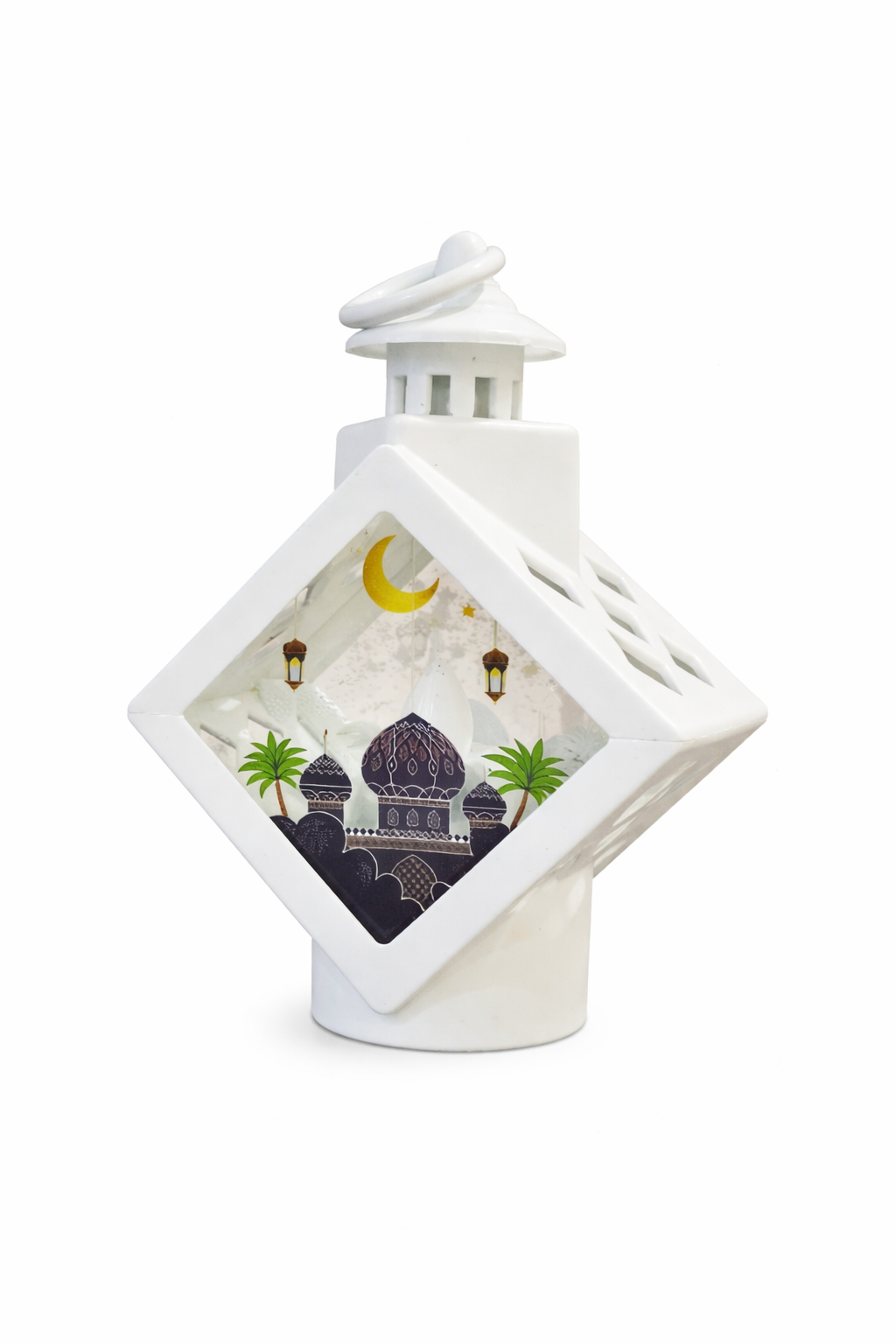 White Diamond Ramzan Lantern With Purple Mosque Print
