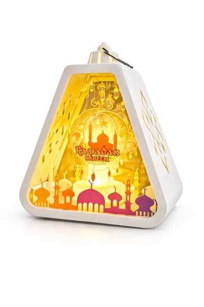 White Ramzan Lantern With Colourful Mosque & Crescent
