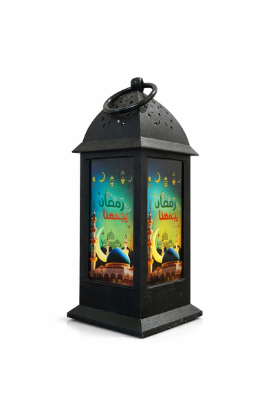 Black Tower Ramzan Lantern With Mosque & Green Print