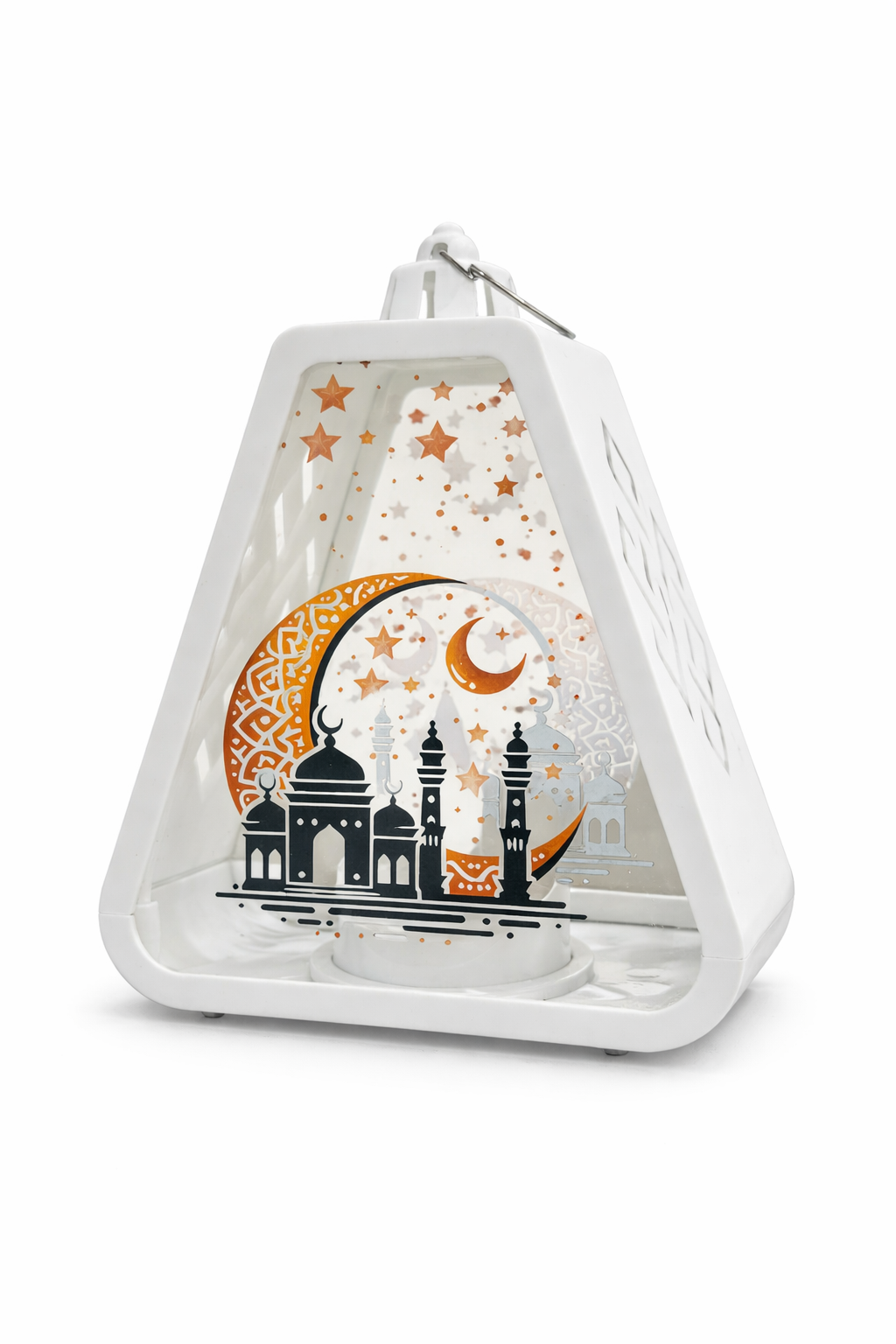 White Ramzan Lantern With Mosque & Crescent Print